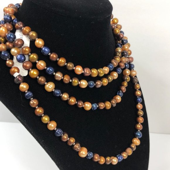 Blue Freshwater Pearl Necklace Extra Long Copper - Picture 5 of 7